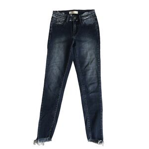 KANCAN Women’s Stretch Jeans Estilo Raw Hem Size 25 Cut 6162 Blue Distressed EUC